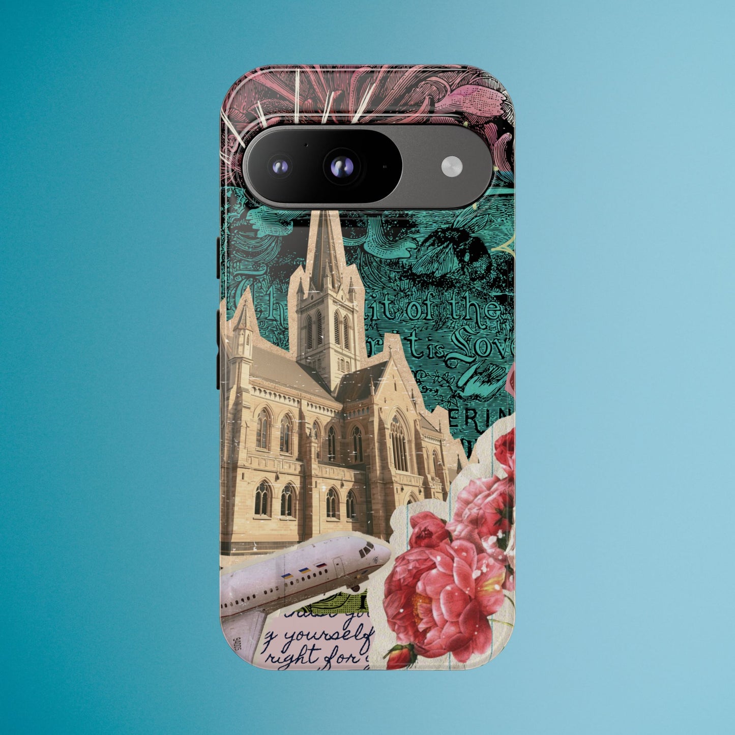 Gothic Cathedral Phone Case, Dark Academia Aesthetic, Fall Floral Art iPhone Samsung Pixel Cover, Scrapbook Vintage Phone Case Design