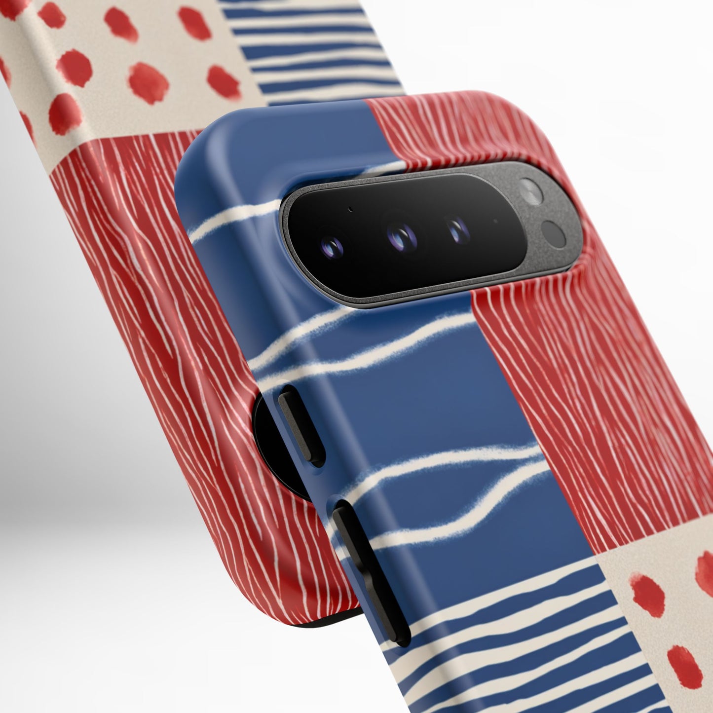 Abstract Geometric Phone Case | Red, Blue & White Pattern Cover for iPhone, Galaxy, Pixel