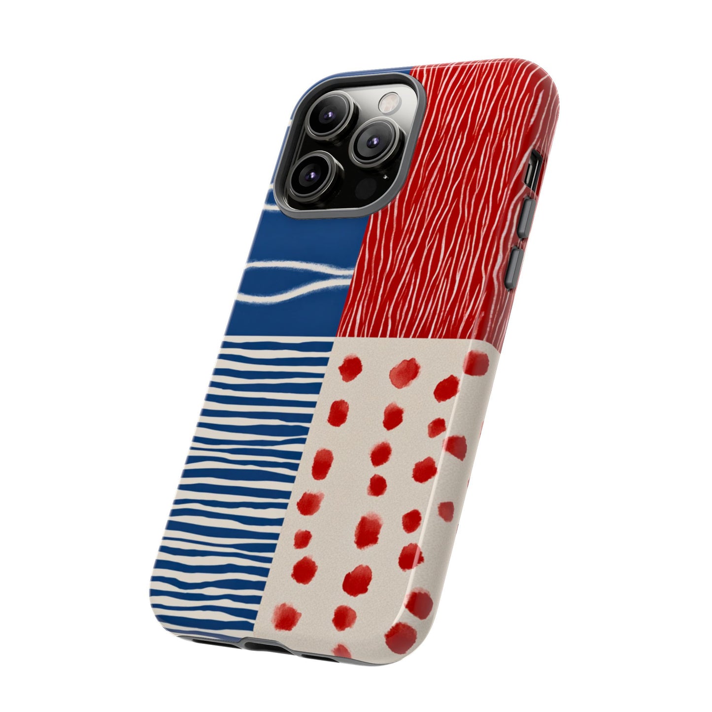 Abstract Geometric Phone Case | Red, Blue & White Pattern Cover for iPhone, Galaxy, Pixel