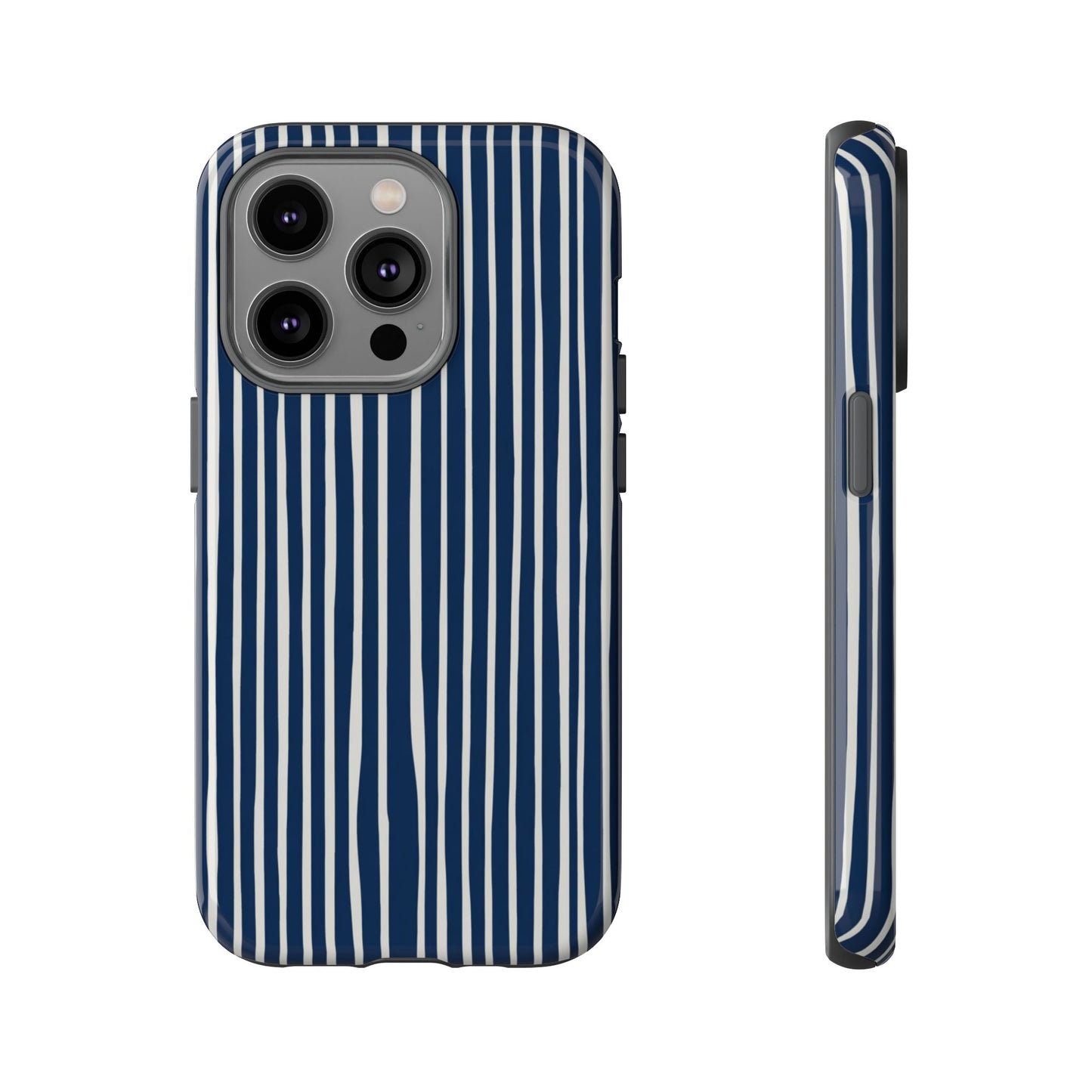 Navy Striped Phone Case | Minimalist Blue and White Stripe Design, Nautical Aesthetic Protective Cover