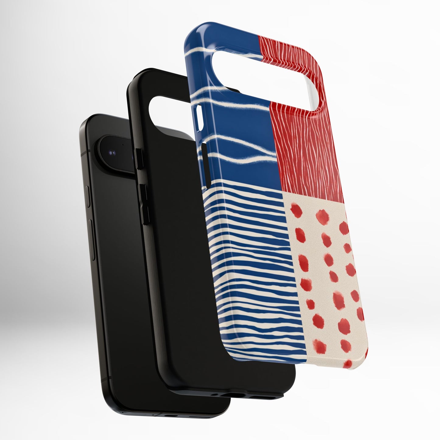 Abstract Geometric Phone Case | Red, Blue & White Pattern Cover for iPhone, Galaxy, Pixel