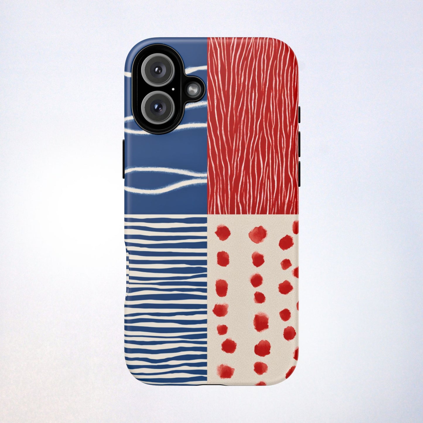 Abstract Geometric Phone Case | Red, Blue & White Pattern Cover for iPhone, Galaxy, Pixel