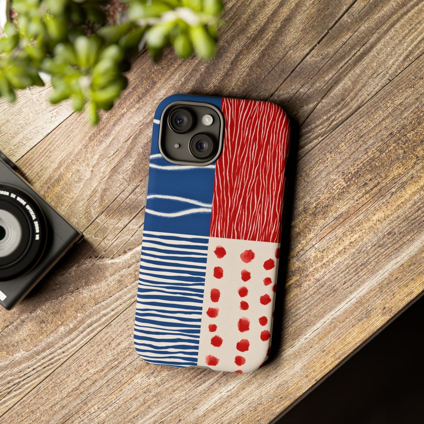 Abstract Geometric Phone Case | Red, Blue & White Pattern Cover for iPhone, Galaxy, Pixel
