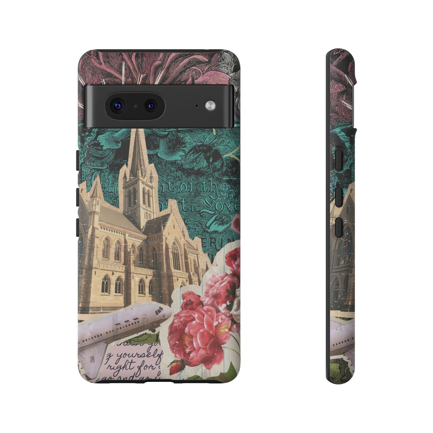 Gothic Cathedral Phone Case, Dark Academia Aesthetic, Fall Floral Art iPhone Samsung Pixel Cover, Scrapbook Vintage Phone Case Design