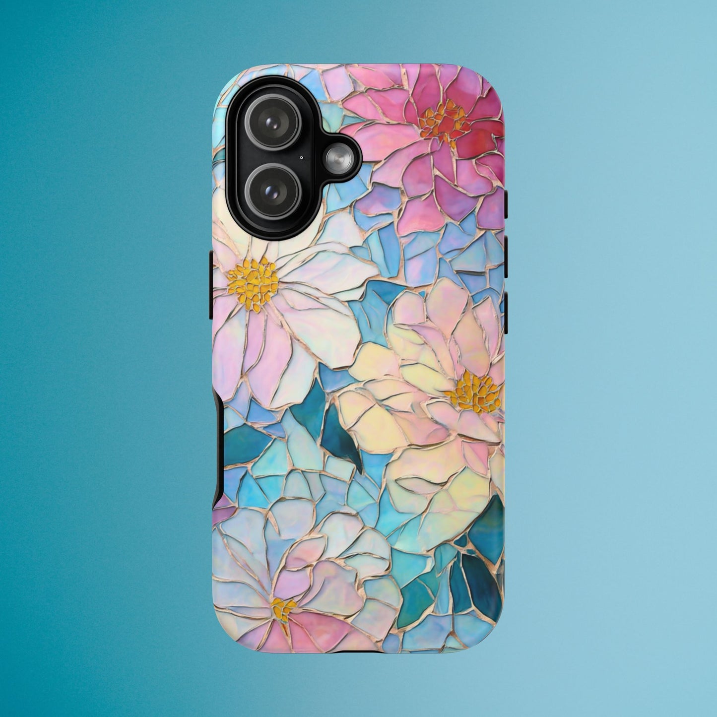 Floral Mosaic Phone Case, Colorful Flower Art Cover, Protective iPhone Samsung Pixel Case, New Phone Accessory, Gift for Friend