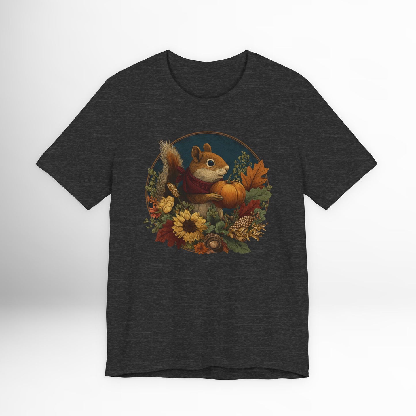 Squirrel with Pumpkin T-Shirt Cute Fall Woodland Animal Tee, Autumn Harvest Graphic Shirt, Cozy Nature Wildlife Top