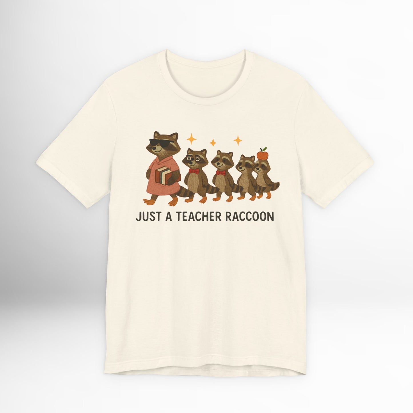 Just a Teacher Raccoon T-Shirt Cute Funny Teacher Graphic Tee, Back to School Raccoon Shirt