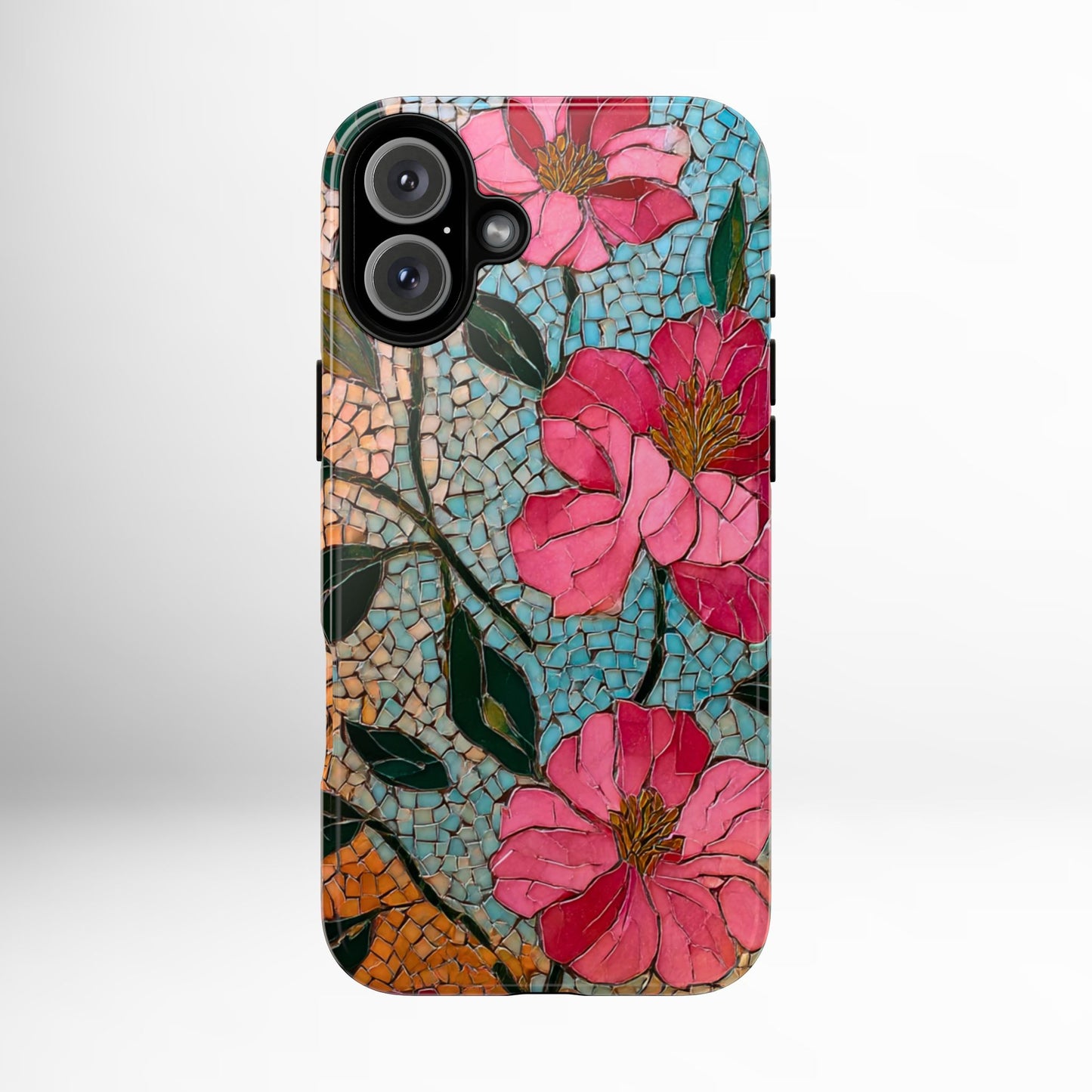 Bright Floral Mosaic Phone Case, iPhone 15 16 17 Pro Air Case, Pixel 9 Pro Cover, Samsung Galaxy 25 Pro Case