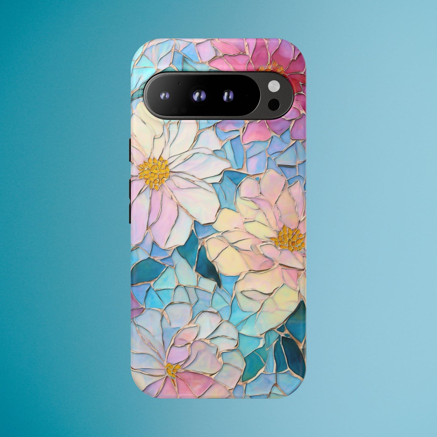 Floral Mosaic Phone Case, Colorful Flower Art Cover, Protective iPhone Samsung Pixel Case, New Phone Accessory, Gift for Friend