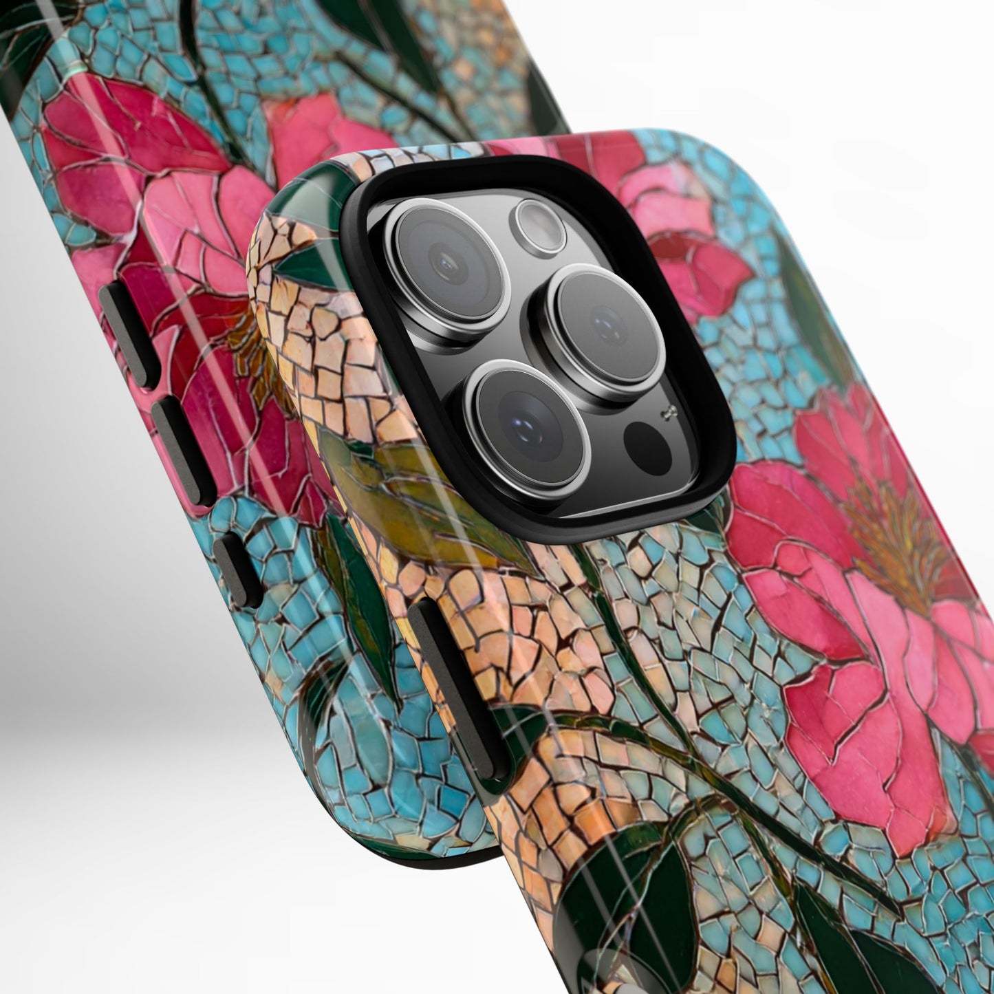 Bright Floral Mosaic Phone Case, iPhone 15 16 17 Pro Air Case, Pixel 9 Pro Cover, Samsung Galaxy 25 Pro Case