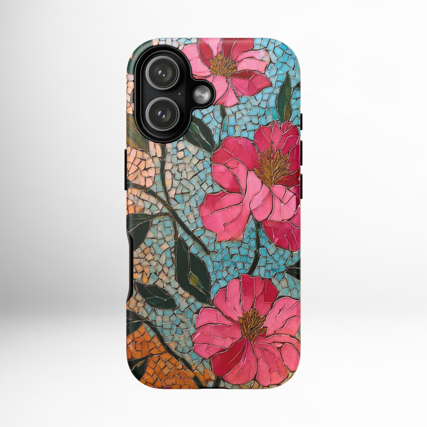 Bright Floral Mosaic Phone Case, iPhone 15 16 17 Pro Air Case, Pixel 9 Pro Cover, Samsung Galaxy 25 Pro Case