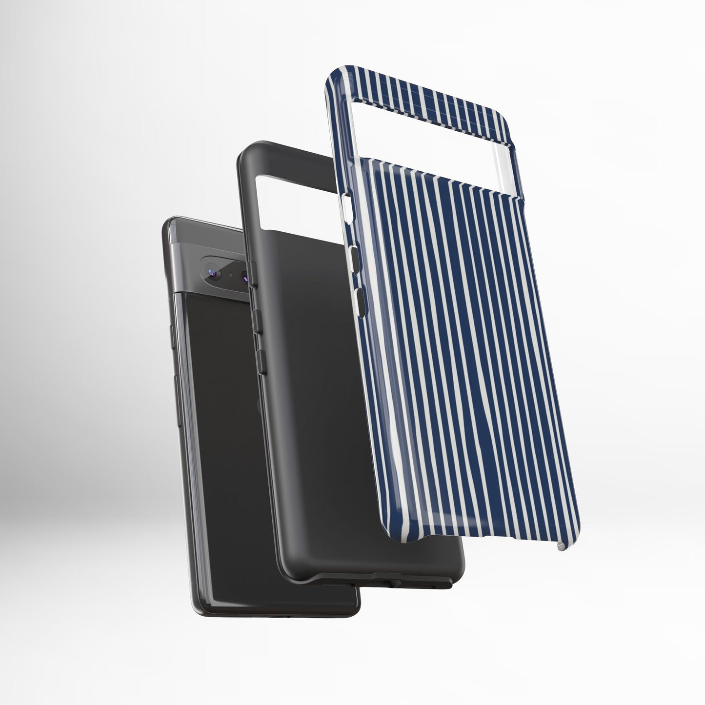 Navy Striped Phone Case | Minimalist Blue and White Stripe Design, Nautical Aesthetic Protective Cover