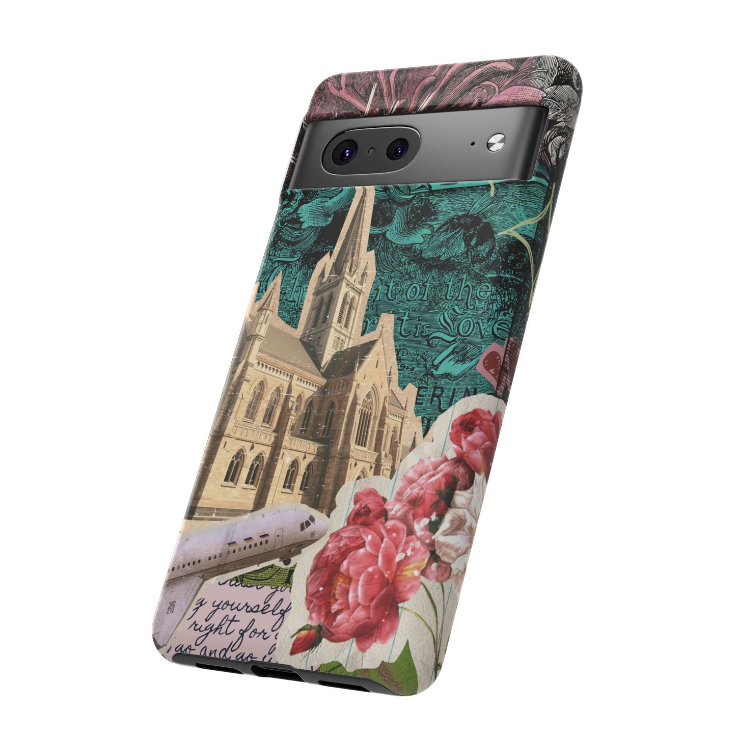 Gothic Cathedral Phone Case, Dark Academia Aesthetic, Fall Floral Art iPhone Samsung Pixel Cover, Scrapbook Vintage Phone Case Design