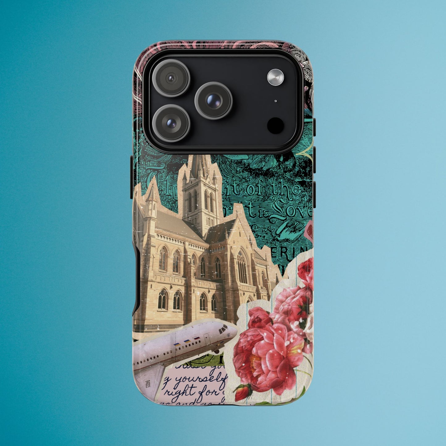 Gothic Cathedral Phone Case, Dark Academia Aesthetic, Fall Floral Art iPhone Samsung Pixel Cover, Scrapbook Vintage Phone Case Design