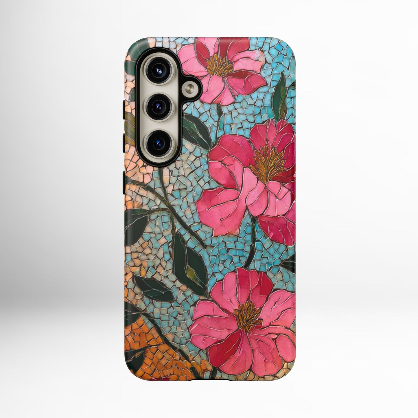 Bright Floral Mosaic Phone Case, iPhone 15 16 17 Pro Air Case, Pixel 9 Pro Cover, Samsung Galaxy 25 Pro Case