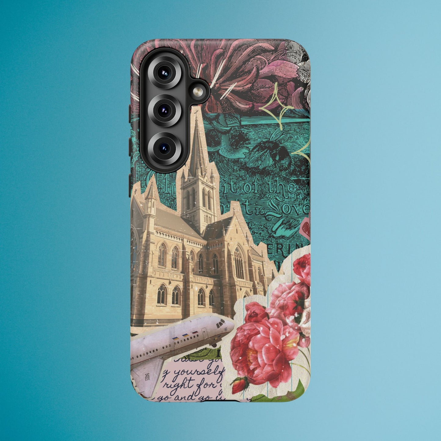 Gothic Cathedral Phone Case, Dark Academia Aesthetic, Fall Floral Art iPhone Samsung Pixel Cover, Scrapbook Vintage Phone Case Design