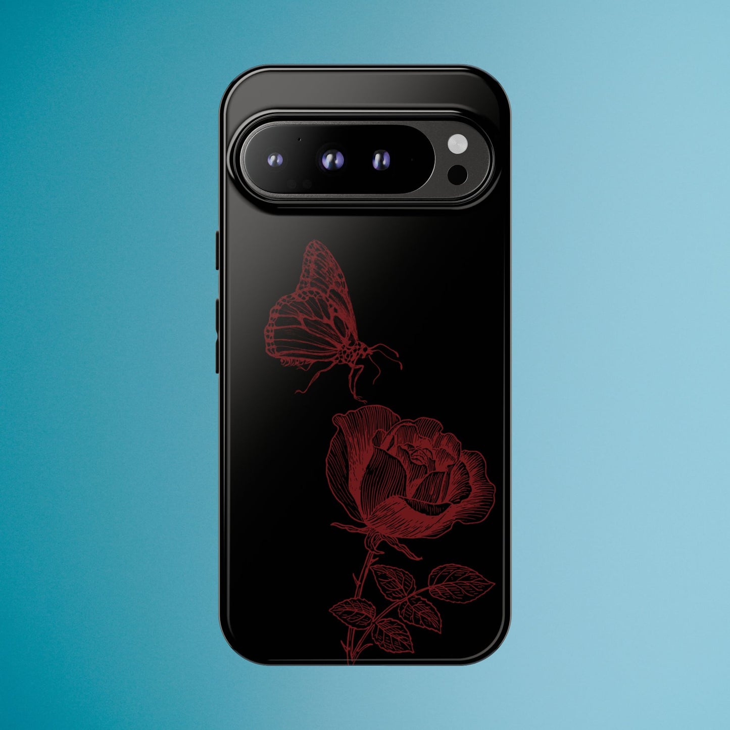 Black Rose and Butterfly Phone Case - Dark Academia Aesthetic Gothic iPhone, Galaxy and Pixel Cover