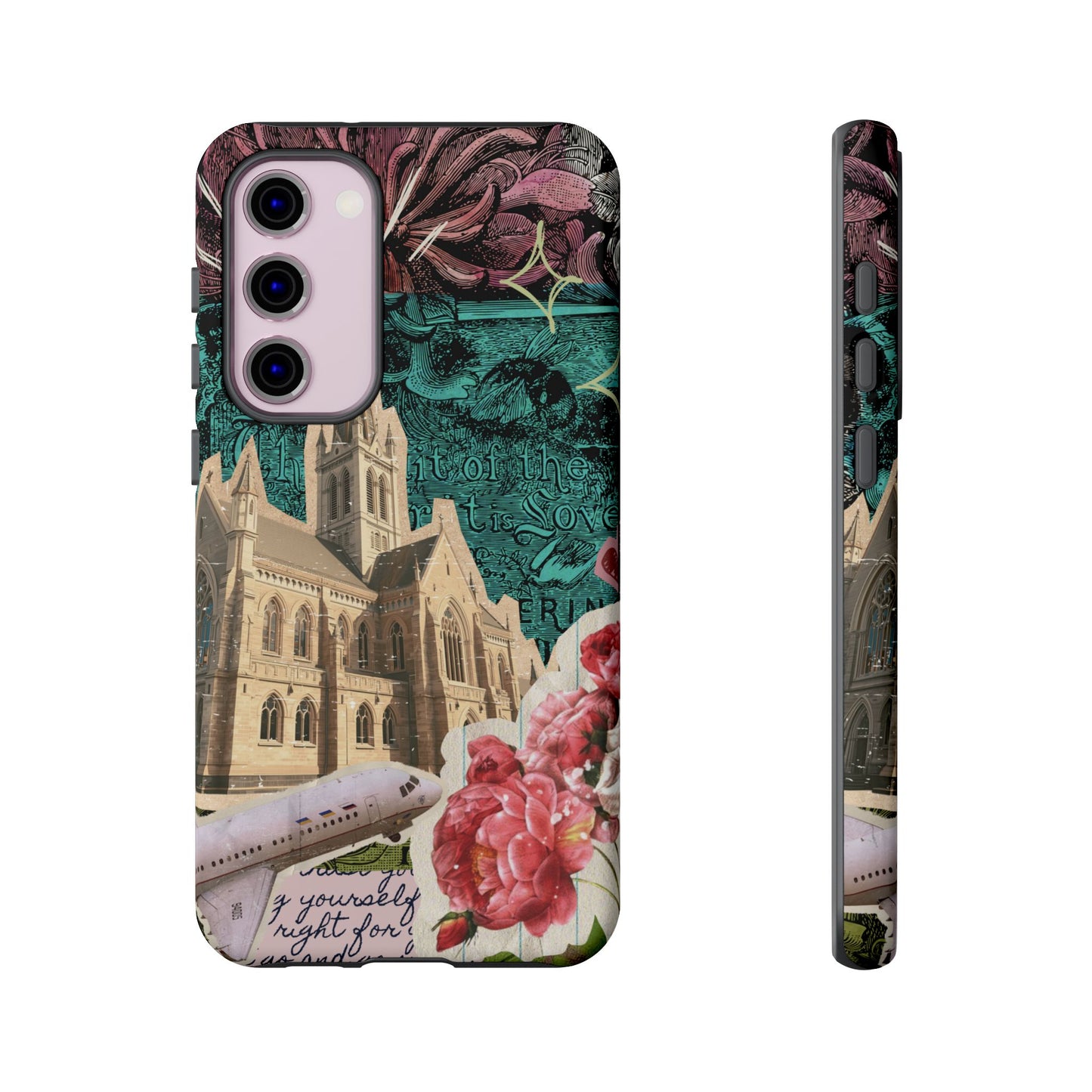 Gothic Cathedral Phone Case, Dark Academia Aesthetic, Fall Floral Art iPhone Samsung Pixel Cover, Scrapbook Vintage Phone Case Design