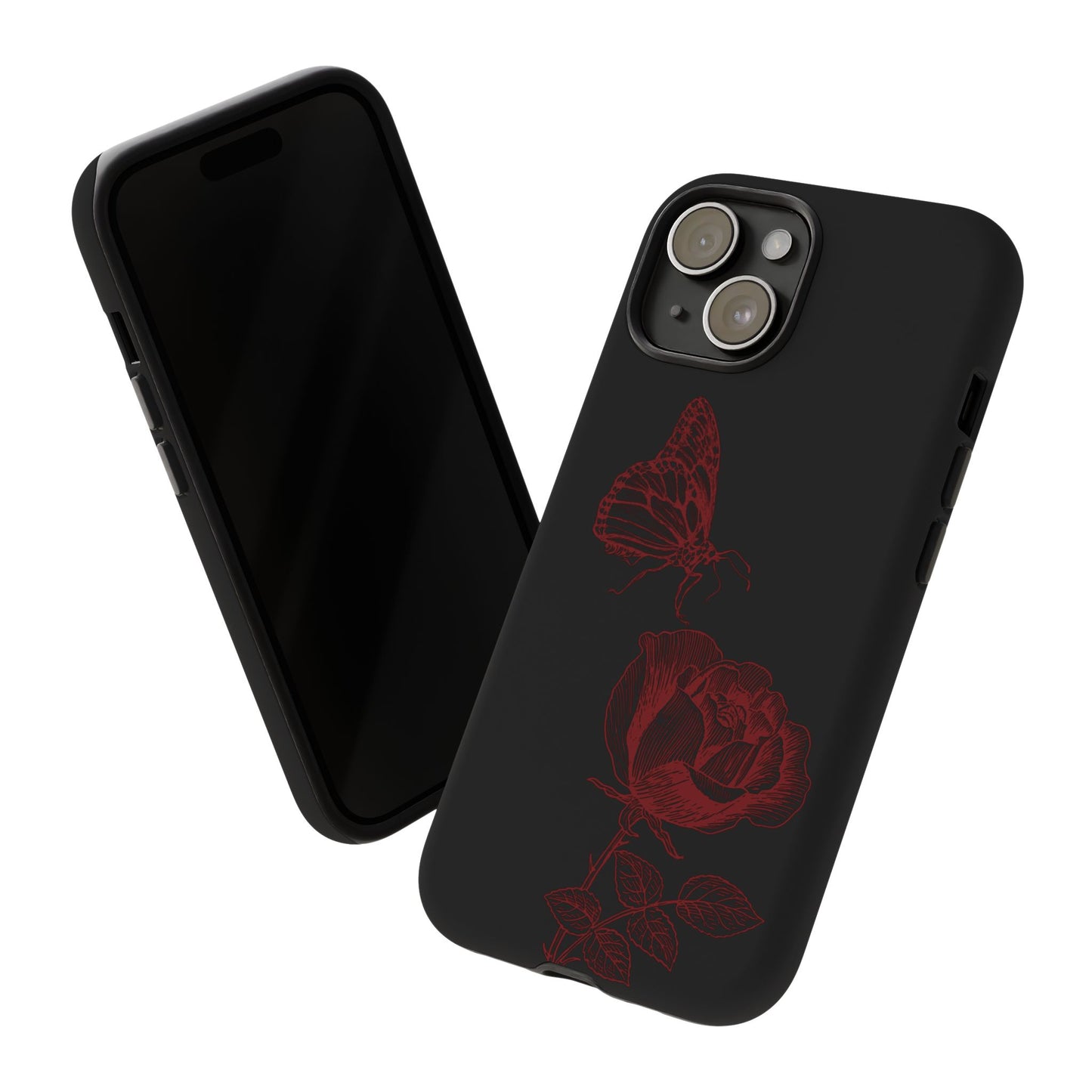 Black Rose and Butterfly Phone Case - Dark Academia Aesthetic Gothic iPhone, Galaxy and Pixel Cover