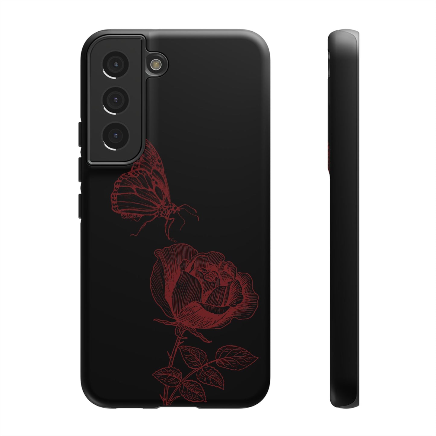 Black Rose and Butterfly Phone Case - Dark Academia Aesthetic Gothic iPhone, Galaxy and Pixel Cover