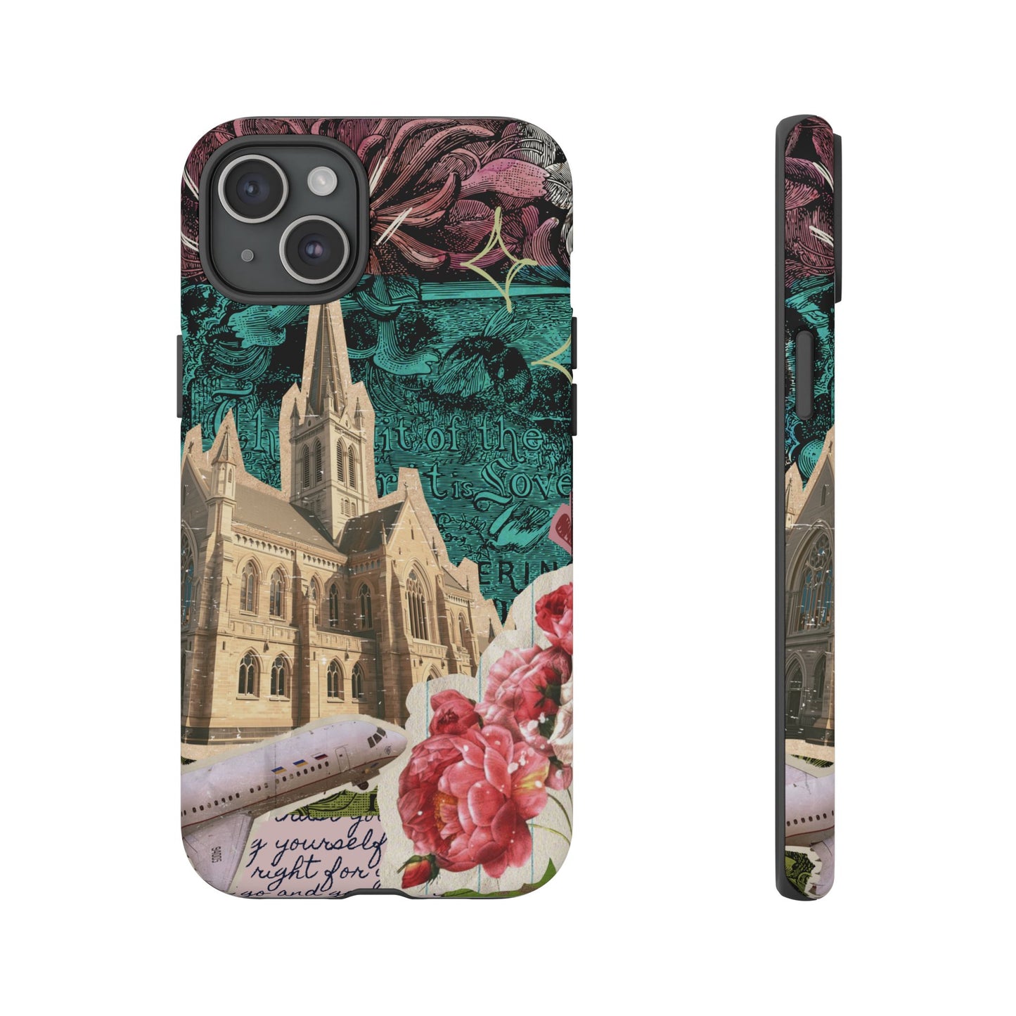Gothic Cathedral Phone Case, Dark Academia Aesthetic, Fall Floral Art iPhone Samsung Pixel Cover, Scrapbook Vintage Phone Case Design