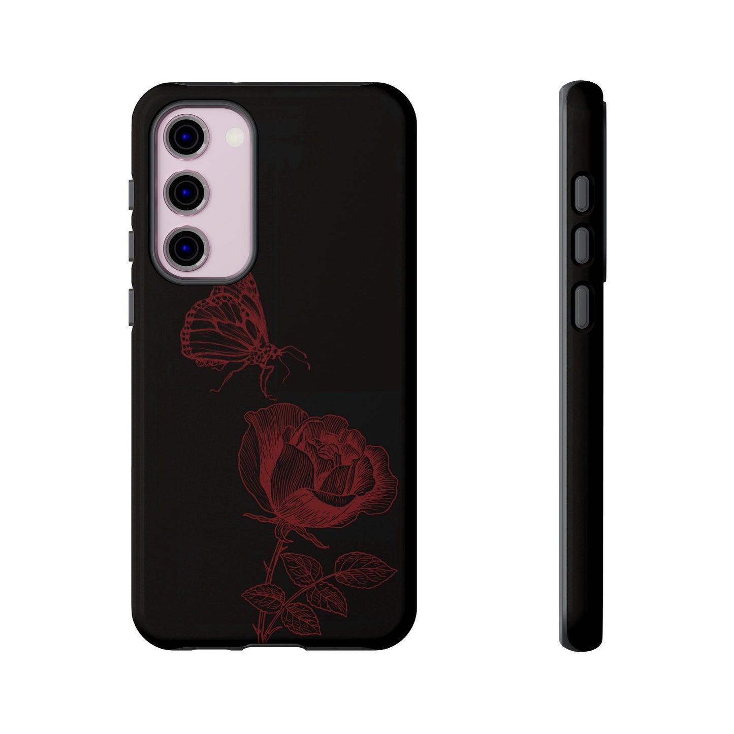 Black Rose and Butterfly Phone Case - Dark Academia Aesthetic Gothic iPhone, Galaxy and Pixel Cover