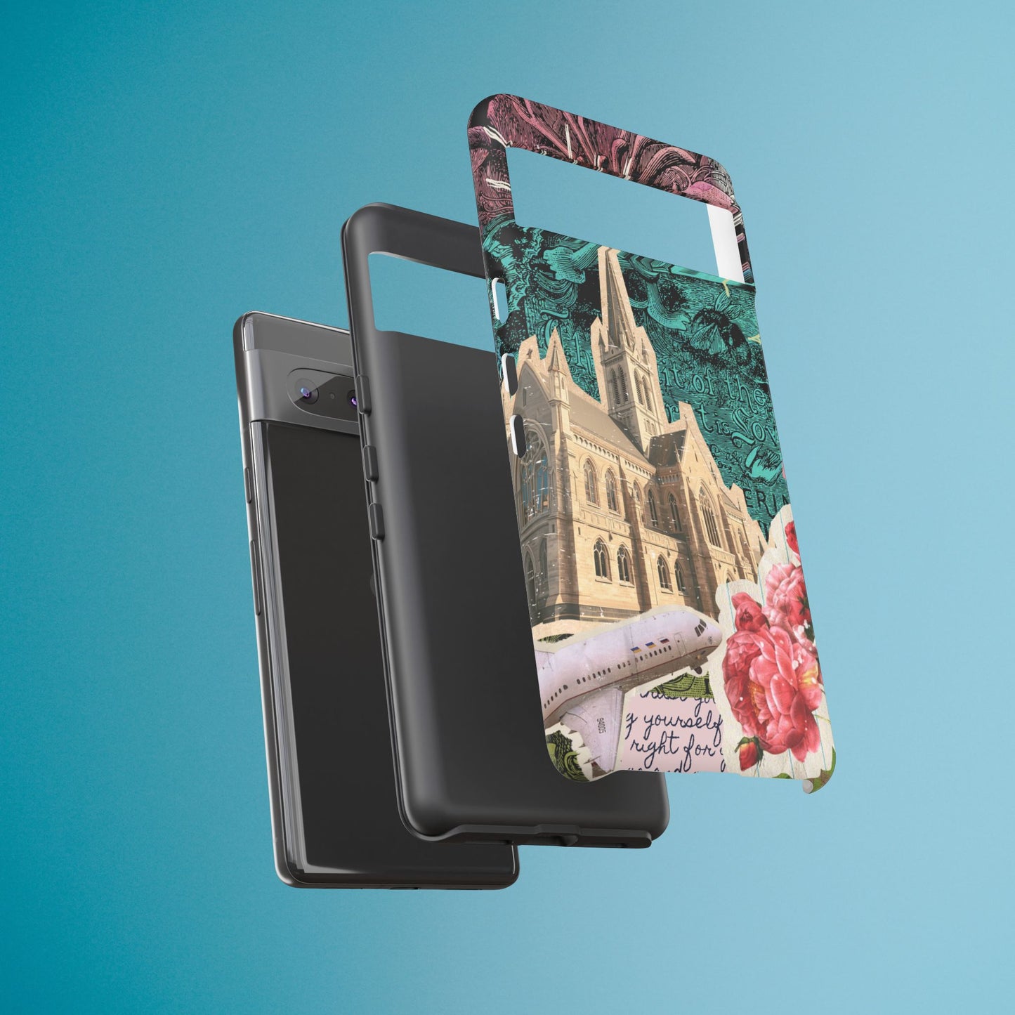 Gothic Cathedral Phone Case, Dark Academia Aesthetic, Fall Floral Art iPhone Samsung Pixel Cover, Scrapbook Vintage Phone Case Design