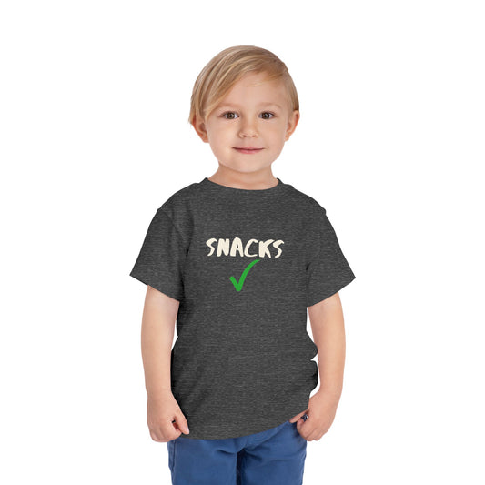 Snacks Toddler Shirt - Funny Green Checkmark Cotton Tee (2T-5T)
