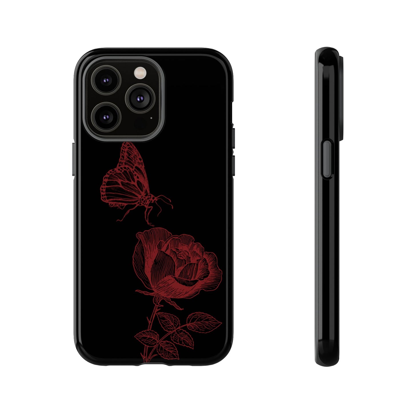 Black Rose and Butterfly Phone Case - Dark Academia Aesthetic Gothic iPhone, Galaxy and Pixel Cover