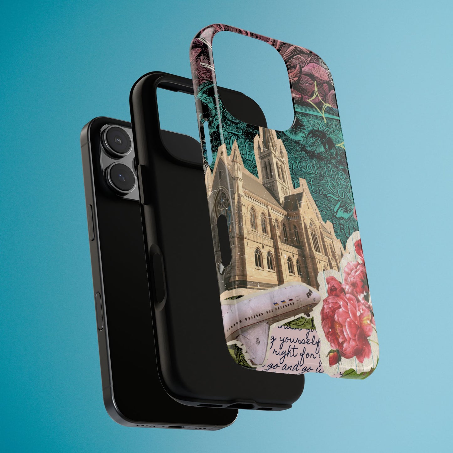 Gothic Cathedral Phone Case, Dark Academia Aesthetic, Fall Floral Art iPhone Samsung Pixel Cover, Scrapbook Vintage Phone Case Design