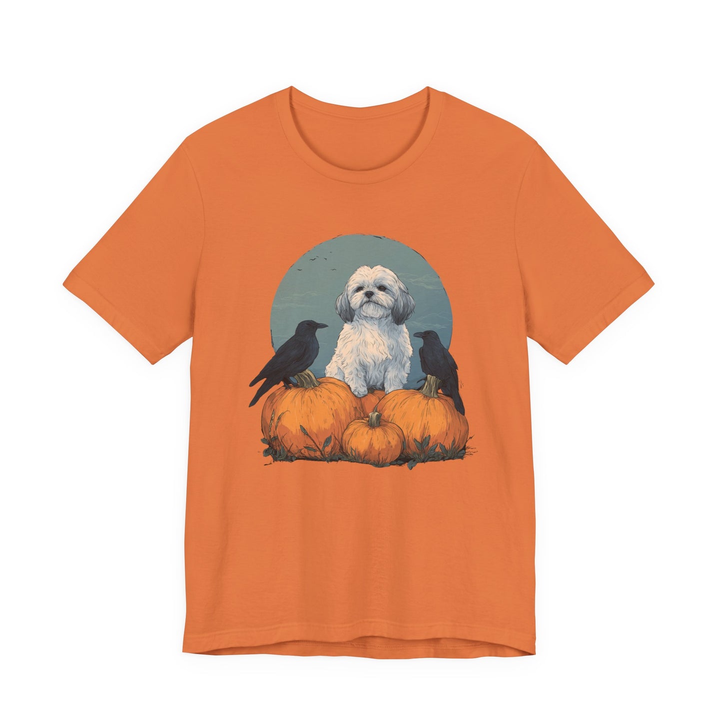 Shih Tzu T-Shirt Fall Dog & Crow Tee, Pumpkin Pet Shirt, Halloween Dog Lover Gift, Autumn Casual Top, Cute Unisex Dog Apparel