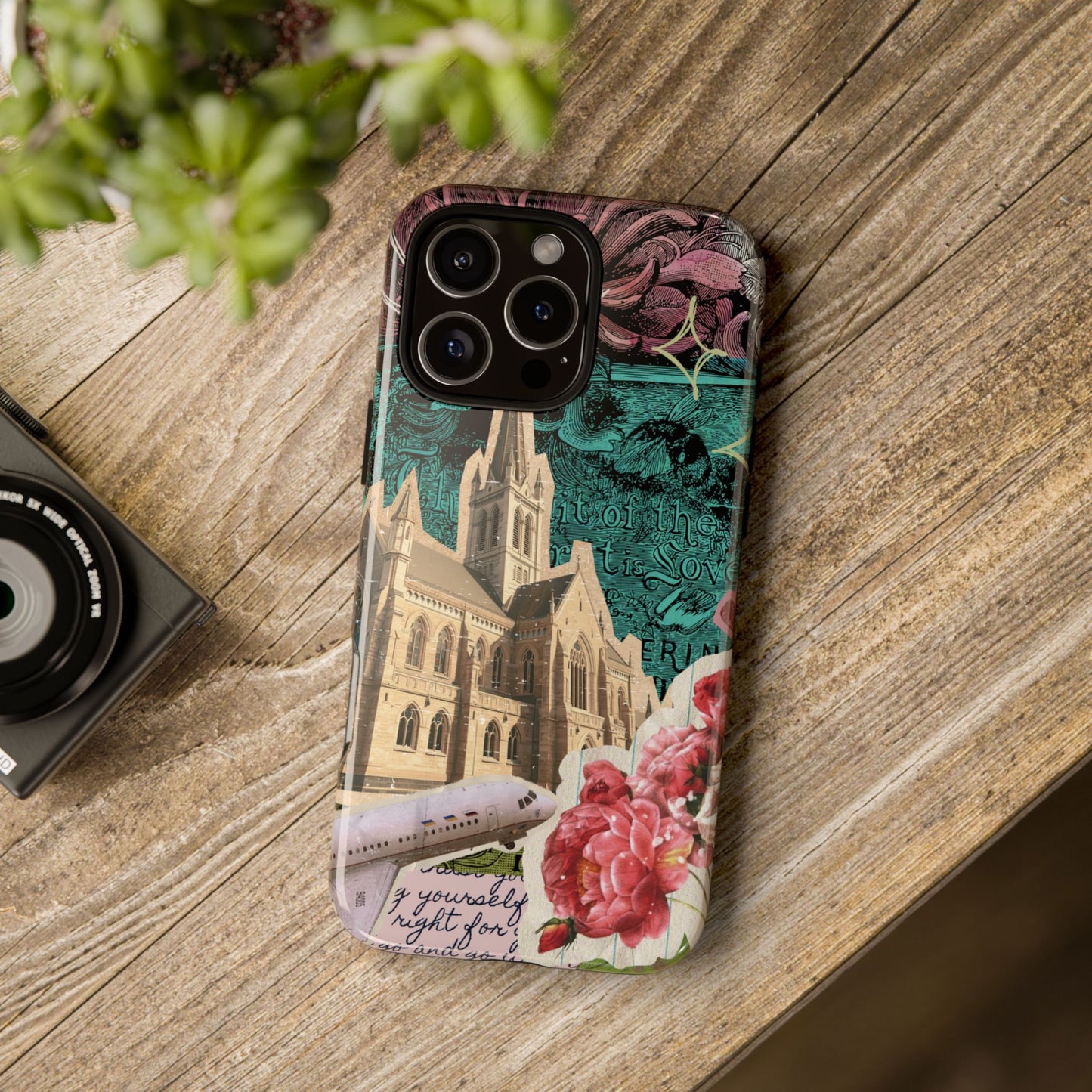 Gothic Cathedral Phone Case, Dark Academia Aesthetic, Fall Floral Art iPhone Samsung Pixel Cover, Scrapbook Vintage Phone Case Design