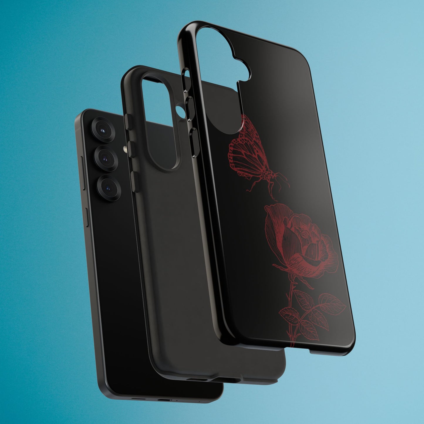 Black Rose and Butterfly Phone Case - Dark Academia Aesthetic Gothic iPhone, Galaxy and Pixel Cover