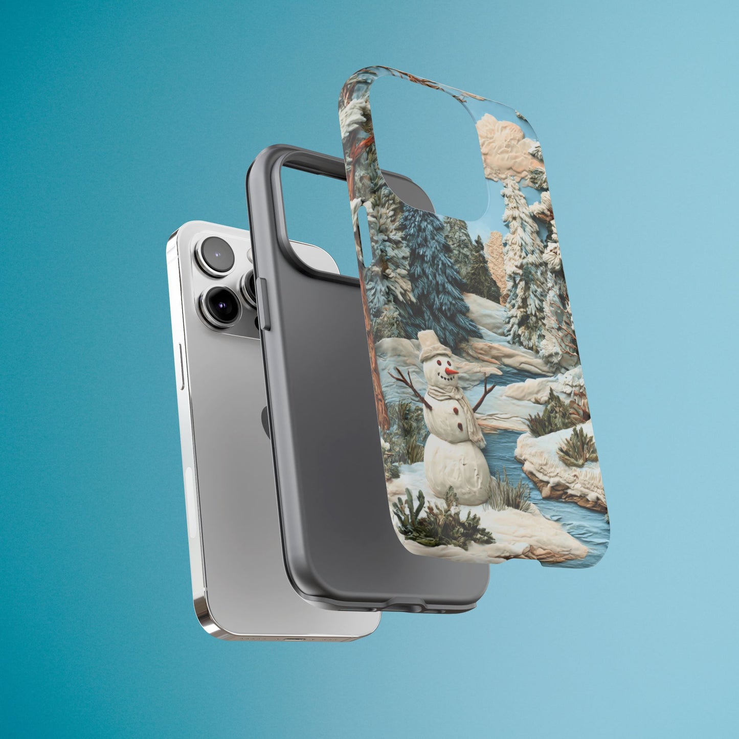 Snowman Winter Scene Phone Case Christmas Holiday Cover for iPhone Samsung Pixel