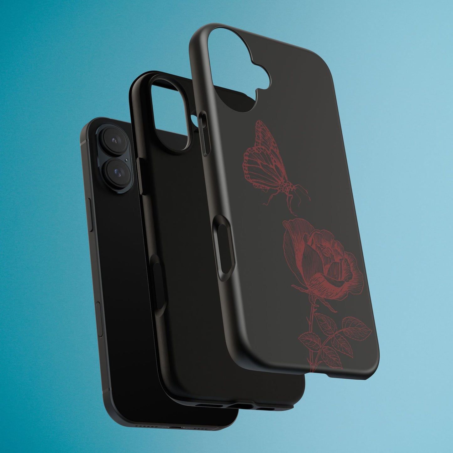 Black Rose and Butterfly Phone Case - Dark Academia Aesthetic Gothic iPhone, Galaxy and Pixel Cover