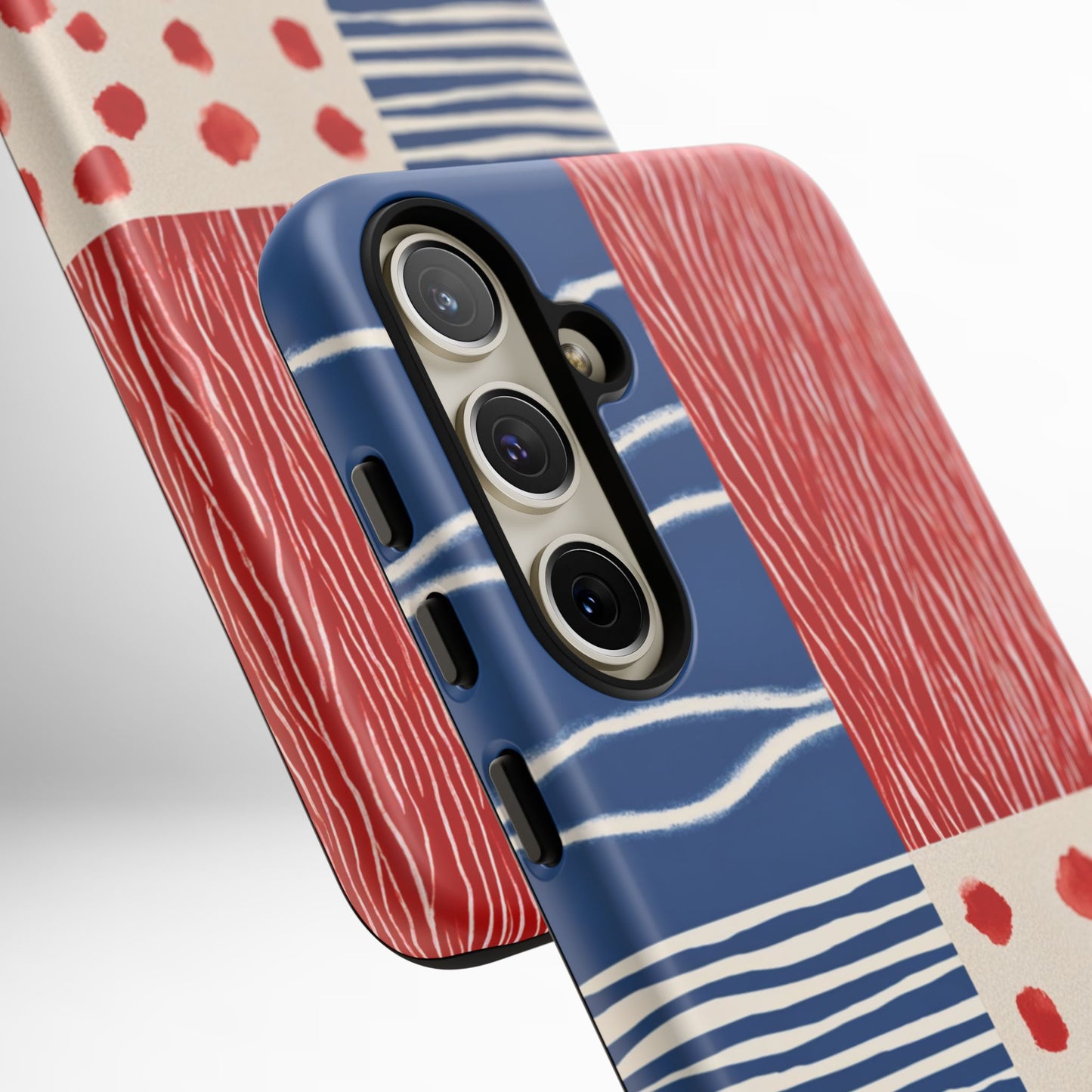 Abstract Geometric Phone Case | Red, Blue & White Pattern Cover for iPhone, Galaxy, Pixel