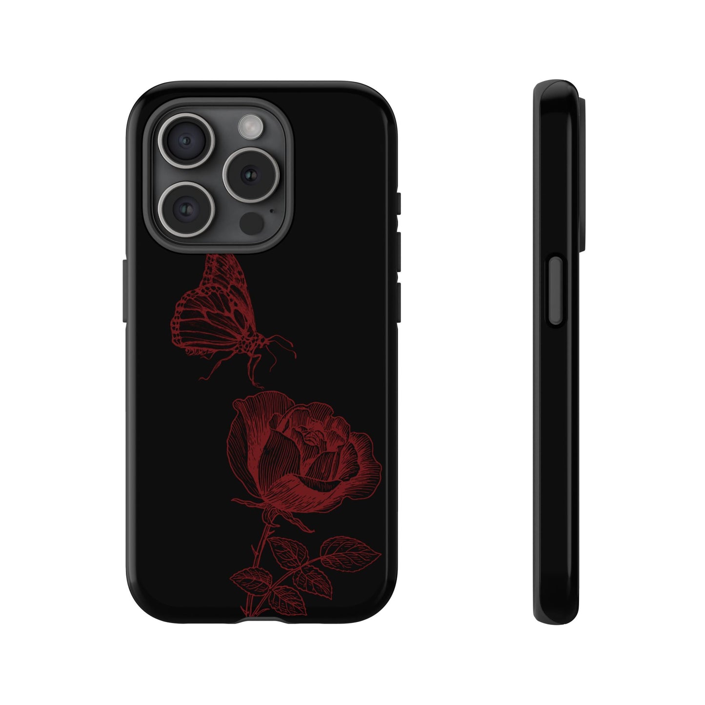 Black Rose and Butterfly Phone Case - Dark Academia Aesthetic Gothic iPhone, Galaxy and Pixel Cover
