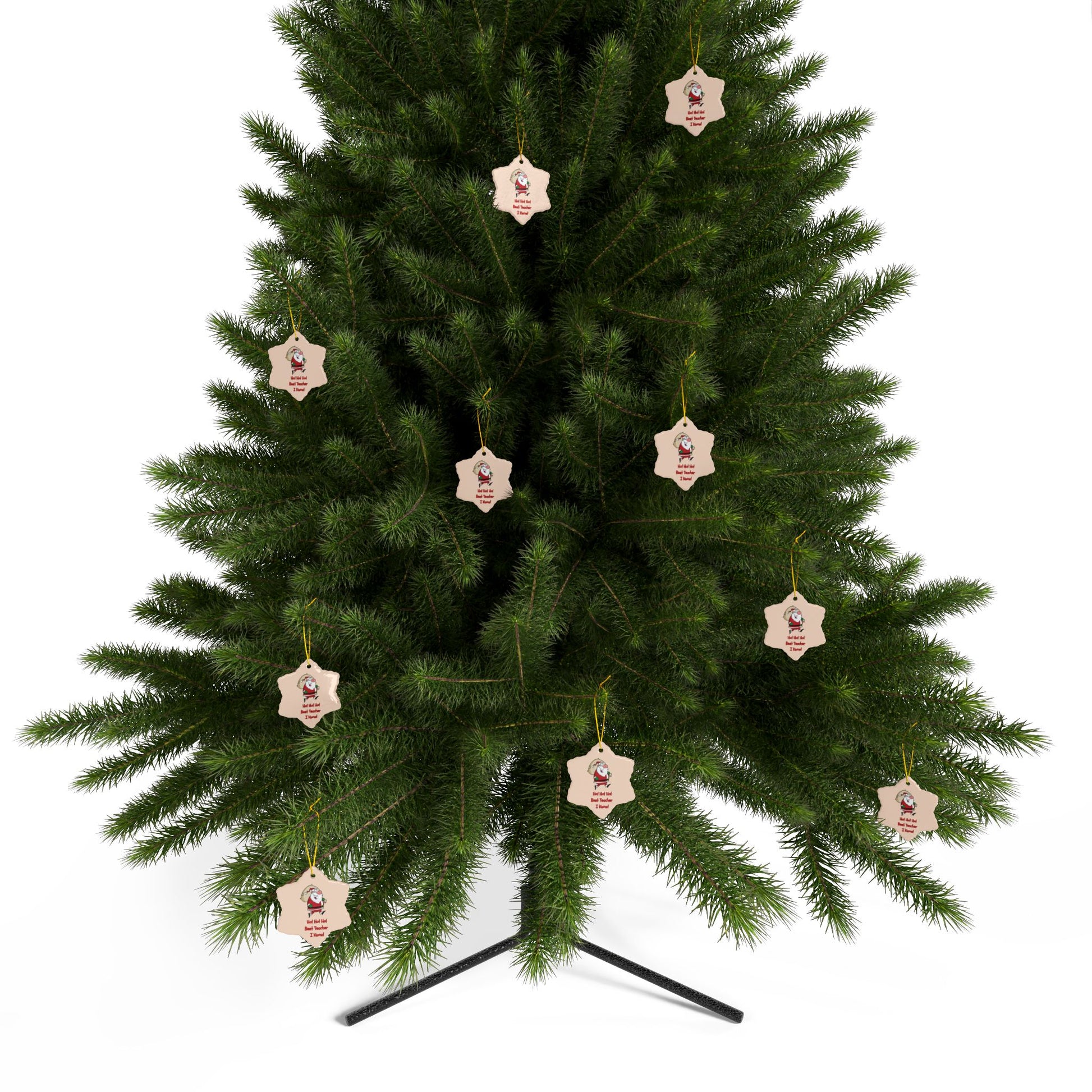 Green Christmas tree with star-shaped ornaments on a white background