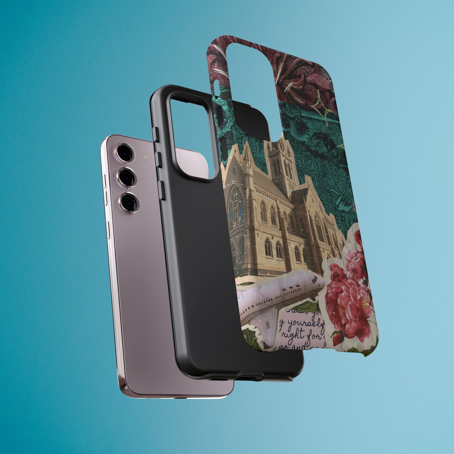 Gothic Cathedral Phone Case, Dark Academia Aesthetic, Fall Floral Art iPhone Samsung Pixel Cover, Scrapbook Vintage Phone Case Design