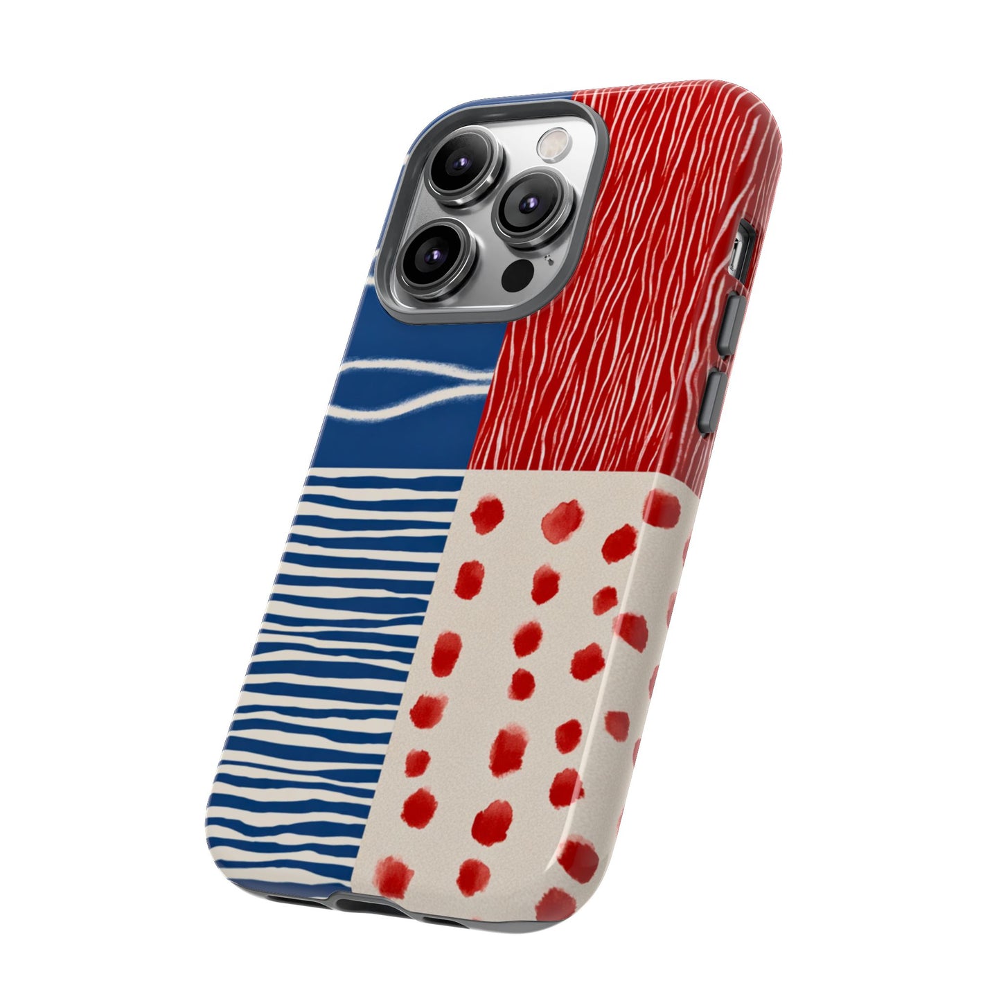 Abstract Geometric Phone Case | Red, Blue & White Pattern Cover for iPhone, Galaxy, Pixel