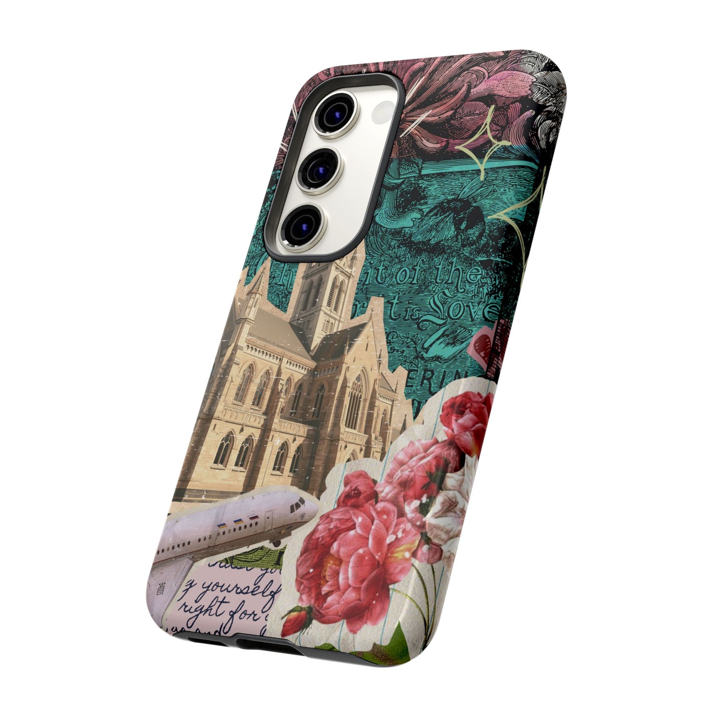 Gothic Cathedral Phone Case, Dark Academia Aesthetic, Fall Floral Art iPhone Samsung Pixel Cover, Scrapbook Vintage Phone Case Design