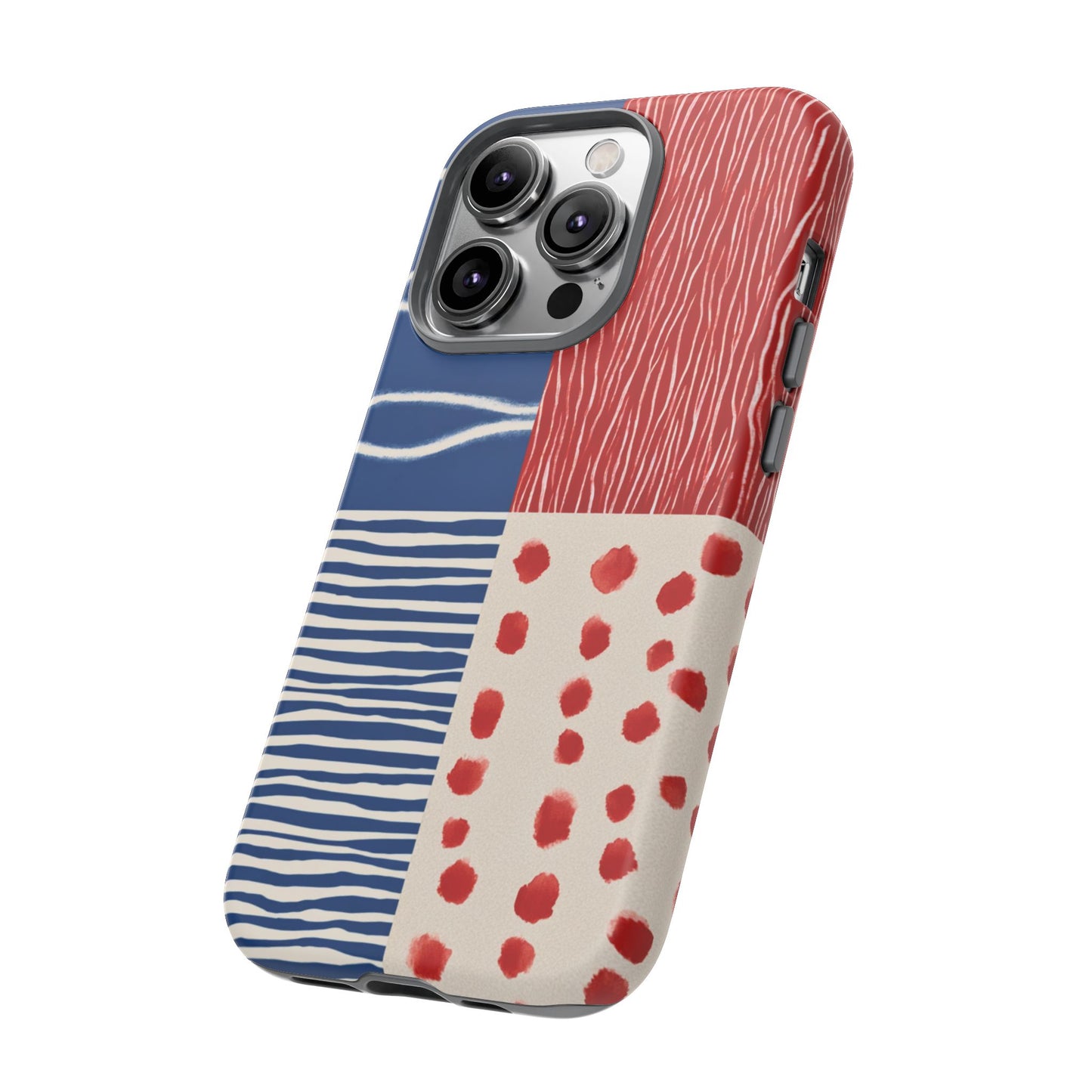 Abstract Geometric Phone Case | Red, Blue & White Pattern Cover for iPhone, Galaxy, Pixel