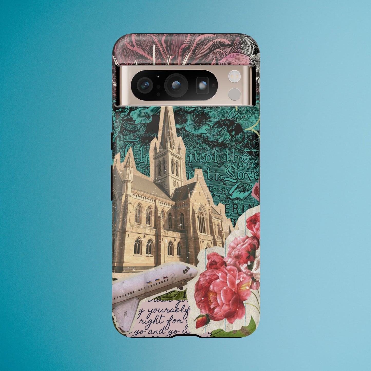 Gothic Cathedral Phone Case, Dark Academia Aesthetic, Fall Floral Art iPhone Samsung Pixel Cover, Scrapbook Vintage Phone Case Design
