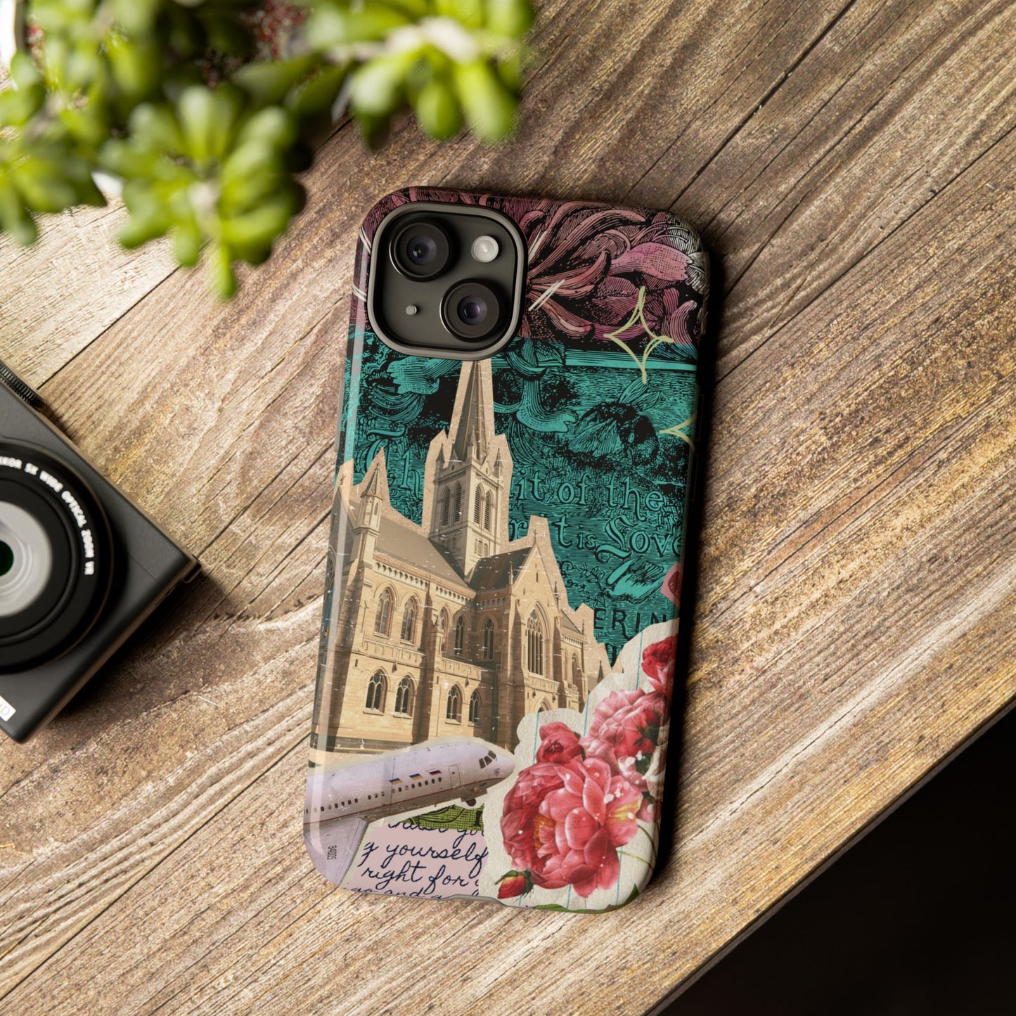 Gothic Cathedral Phone Case, Dark Academia Aesthetic, Fall Floral Art iPhone Samsung Pixel Cover, Scrapbook Vintage Phone Case Design