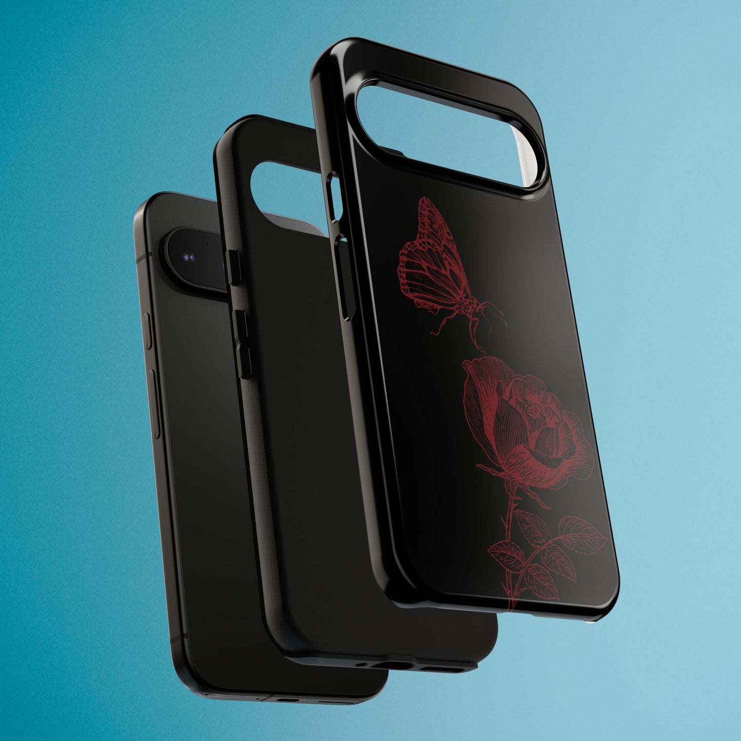 Black Rose and Butterfly Phone Case - Dark Academia Aesthetic Gothic iPhone, Galaxy and Pixel Cover