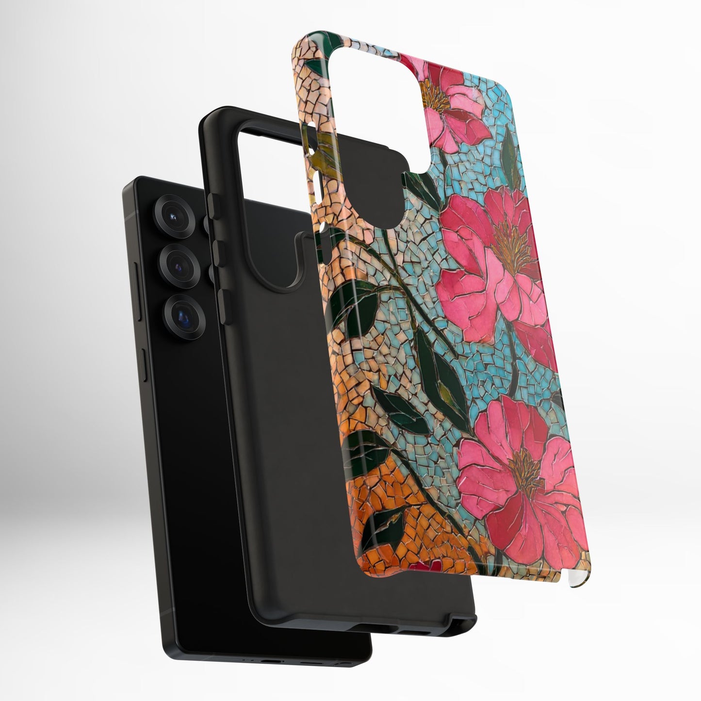 Bright Floral Mosaic Phone Case, iPhone 15 16 17 Pro Air Case, Pixel 9 Pro Cover, Samsung Galaxy 25 Pro Case