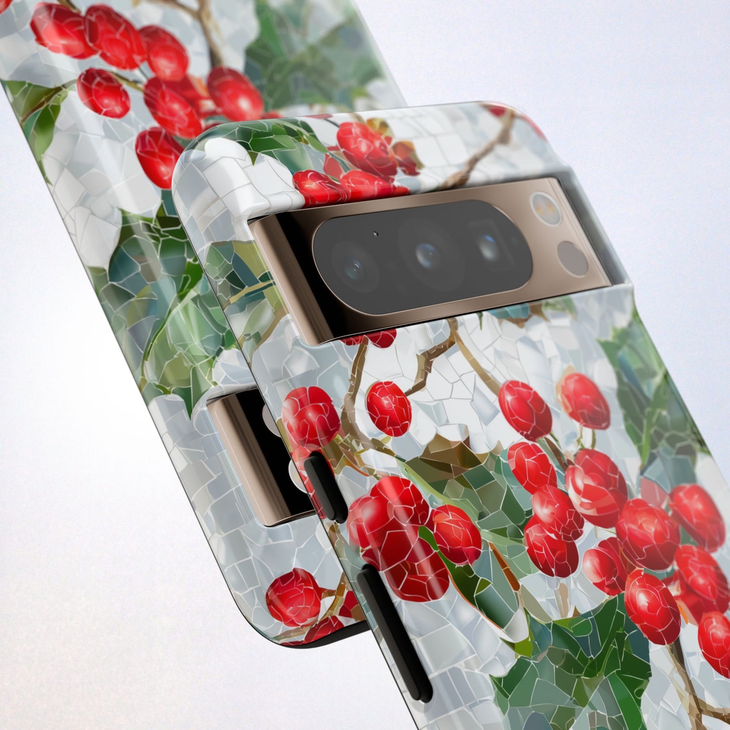 Holly Berry Phone Case, Christmas Mosaic Design, Winter Botanical Cover for iPhone Samsung Pixel