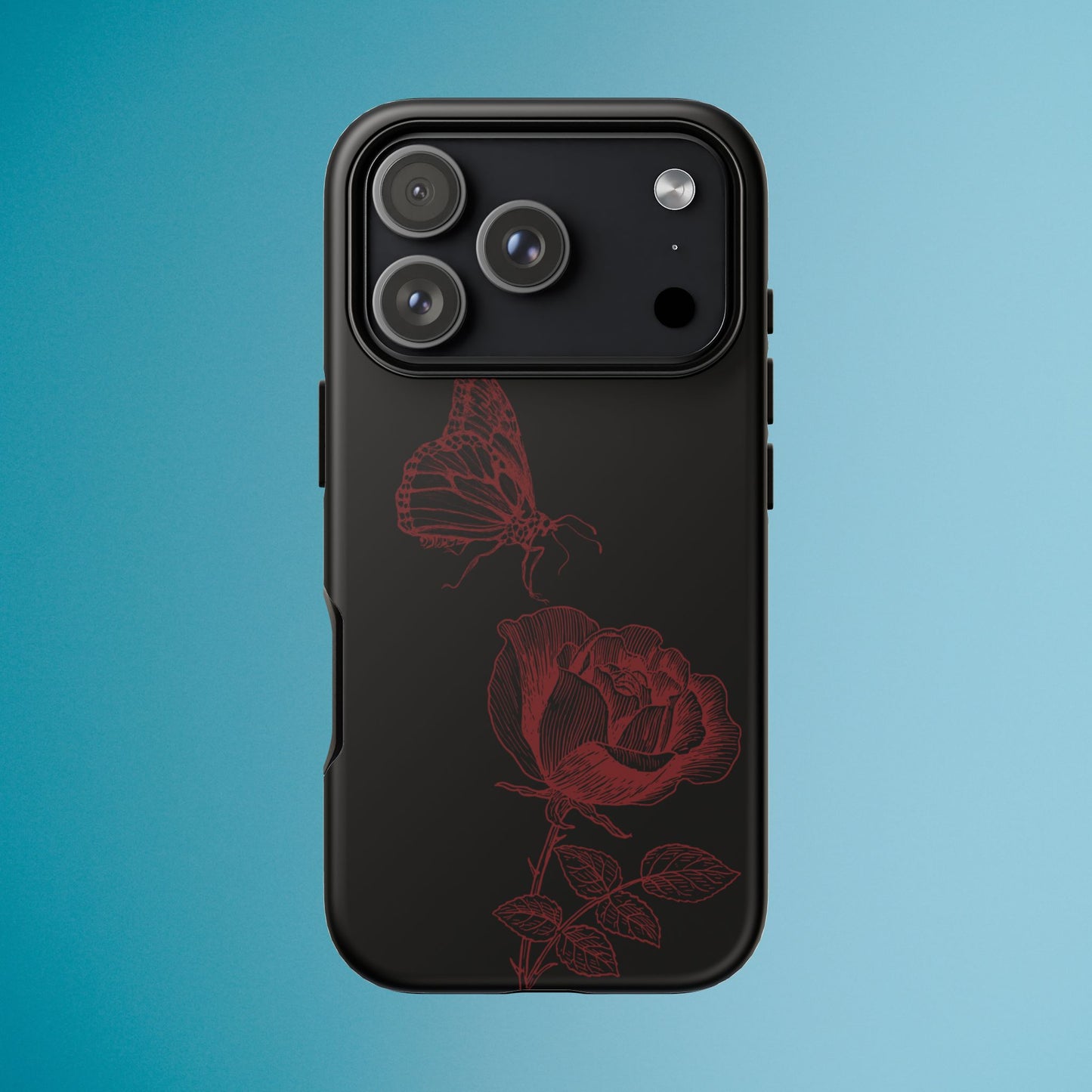 Black Rose and Butterfly Phone Case - Dark Academia Aesthetic Gothic iPhone, Galaxy and Pixel Cover