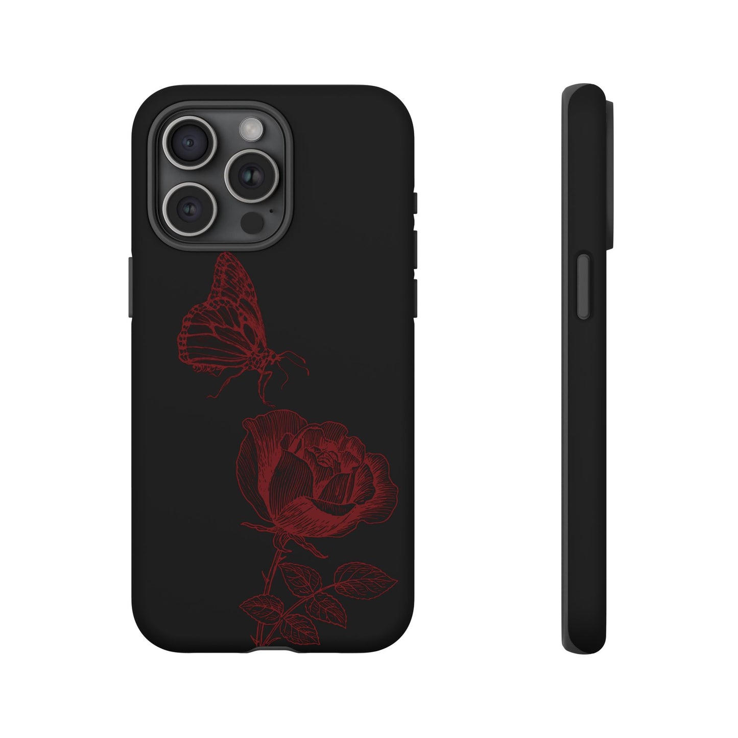 Black Rose and Butterfly Phone Case - Dark Academia Aesthetic Gothic iPhone, Galaxy and Pixel Cover