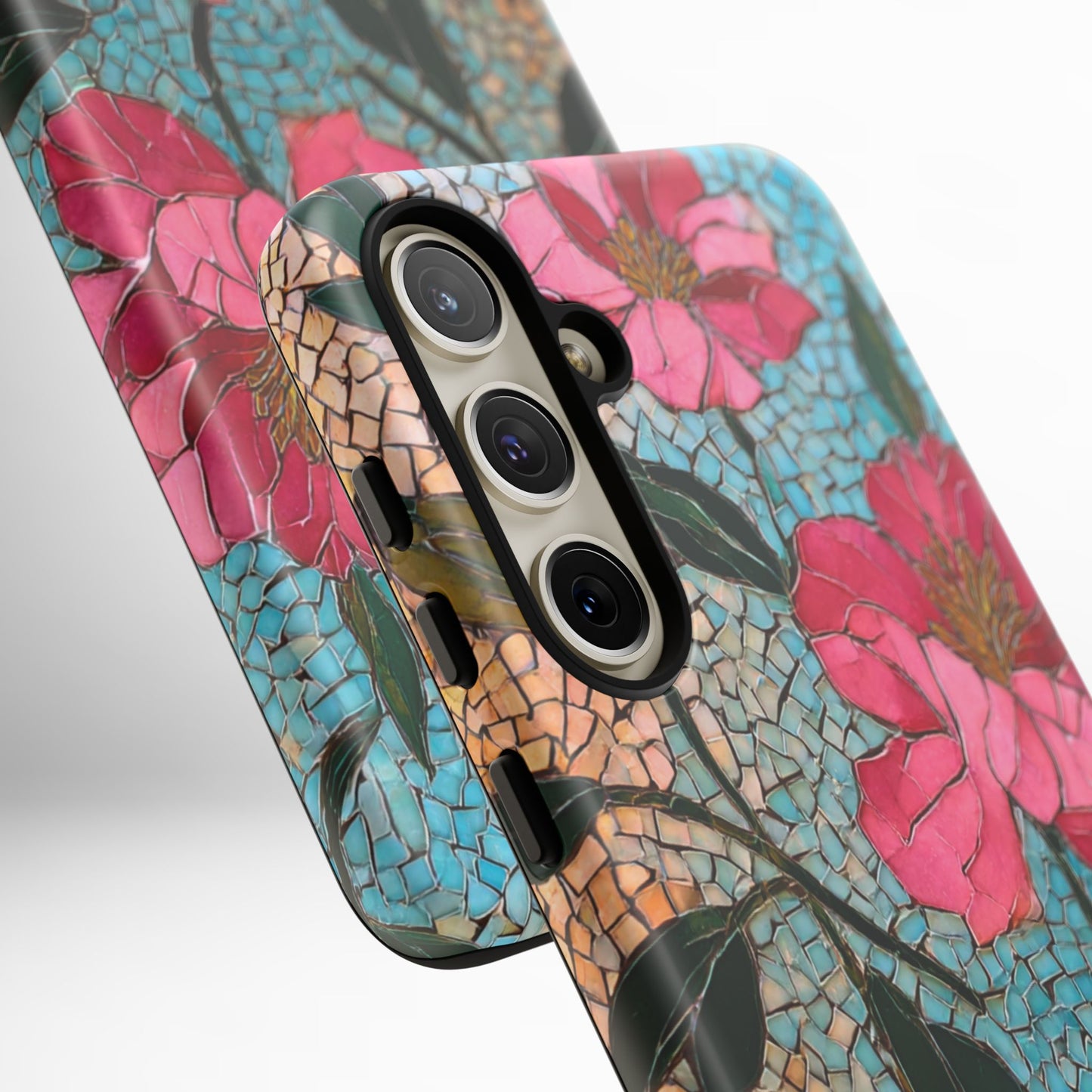 Bright Floral Mosaic Phone Case, iPhone 15 16 17 Pro Air Case, Pixel 9 Pro Cover, Samsung Galaxy 25 Pro Case